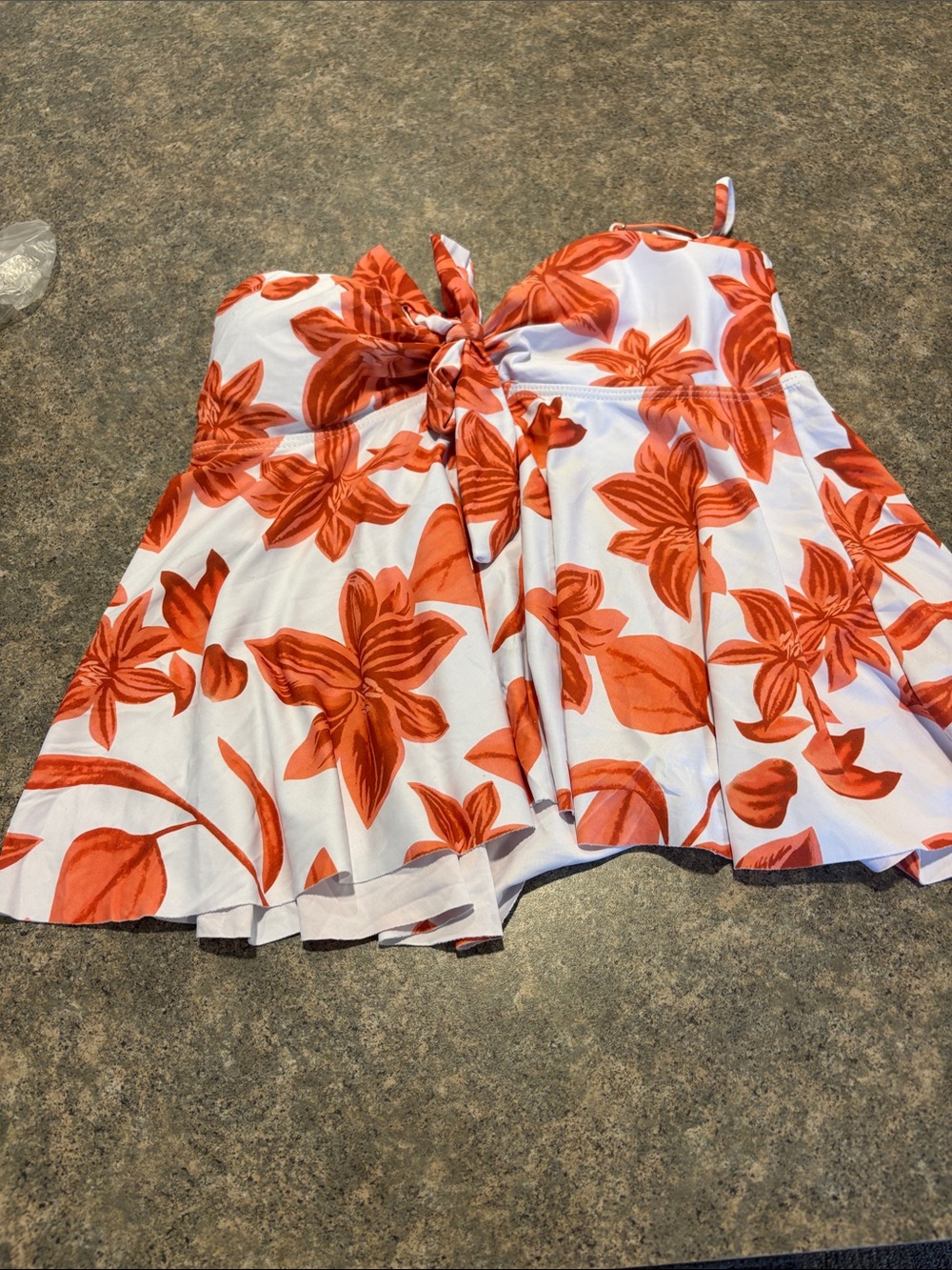 Floral Tie-Front Women’s Tankini Top in Orange and White